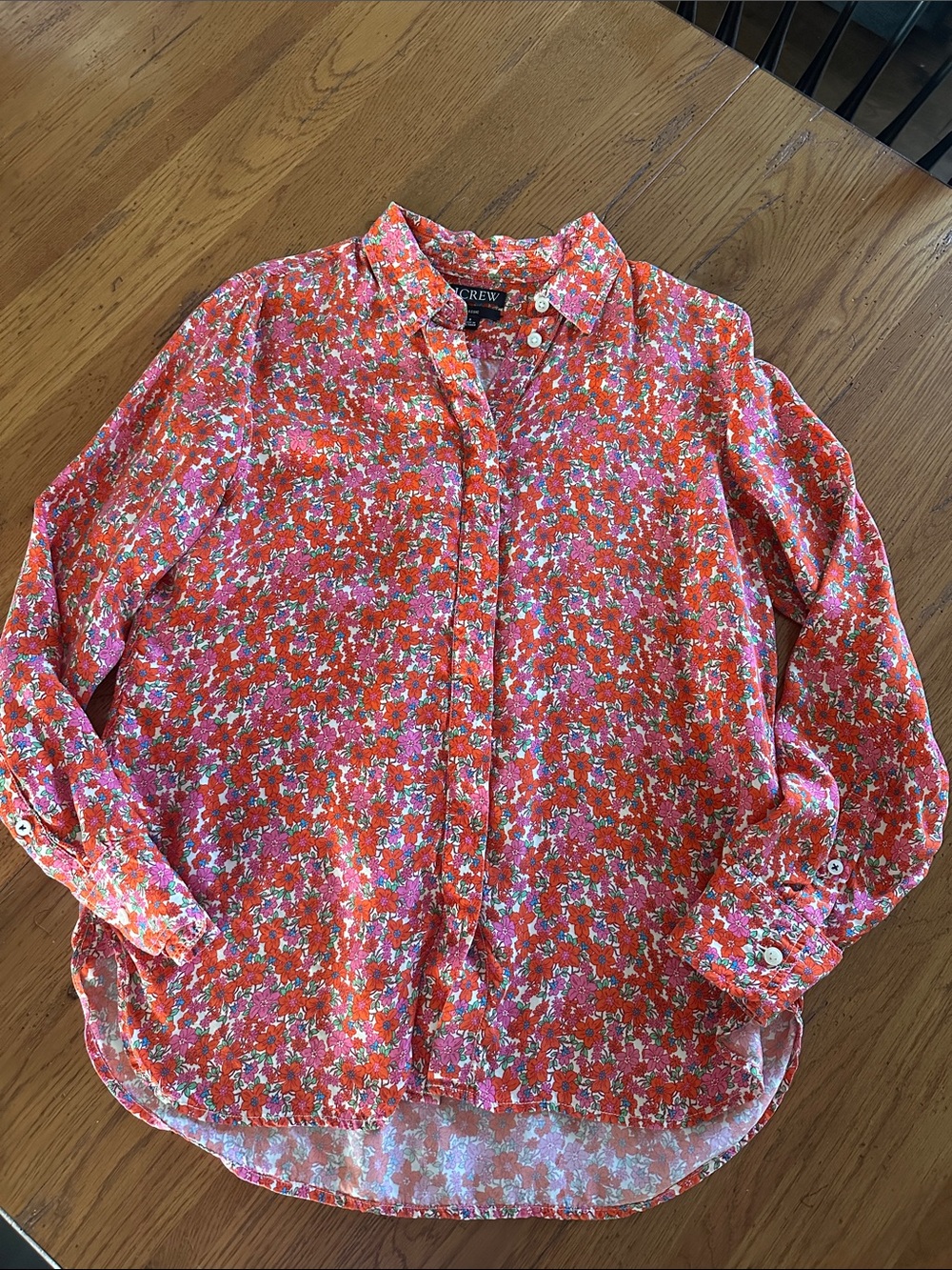 J. Crew Pink and Red Floral Button-Down Shirt Size 8
